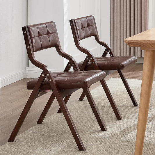 4-Pack Folding Dining Chairs with Cushion,Faux Leather Padded Foldable Dining Chairs,Portable Wooden Folding Chairs for Dining Rooms Kitchen Wedding and Party Indoor Brown
