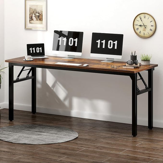 Need Folding Computer Desk, Large 60 inches Folding Table for Home Office, No Install Needed Foldable Writing Table Desk, Rustic Brown