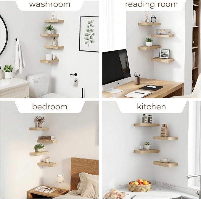 Floating Shelves for Wall, Wall Mounted Shelves Set of 4, 11.8 Inch Hanging Shelf with Invisible Brackets,Oak