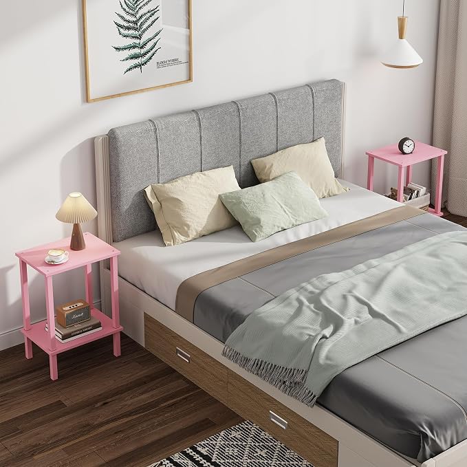 TUTOTAK End Table, Side Table, Nightstand, 2-Tier Storage Shelf, Sofa Side Table for Small Space, Living Room, Bed Room Pink TB01BP034