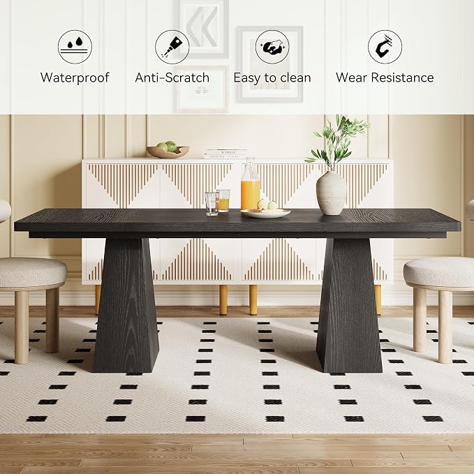 Rectangle Dining Table for 4-6 People,Wooden Table with Heavy Duty Legs