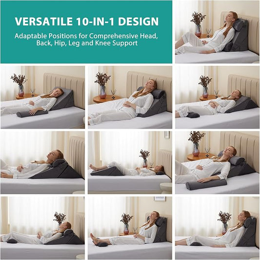 Adjustable 4pcs Bed Wedge Pillow Set, Memory Foam Wedge Pillows Post Surgery for Back, Neck, Leg Pain Relief, Pillow Wedge for Sleeping, Sitting up in Bed, Acid Reflux and GERD, Velvet