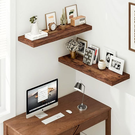 Vivelove 36" Floating Shelves for Wall, 12 inch Deep Display Shelves with Invisible Brackets, Long Shelf for Living Room Bedroom, Farmhouse Rustic Shelves Home Decor, Set of 2, Rustic Brown