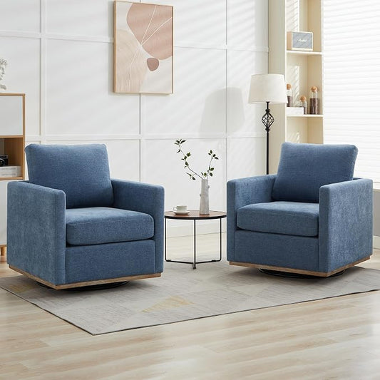 Aoiy & Wifon 30.7" W Swivel Accent Chair Set of 2, Mid Century Modern Swivel Chairs for Living Room, Comfy Small Accent Chair, Wavy Chenille, Blue