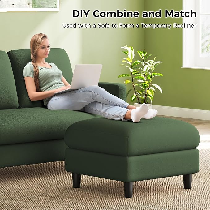 Welzona 83" Couches for Living Room, Teddy Sofa Couch with Storage Ottomans, U Shaped Couch with Movable Ottomans, Tool-Free Modular Sectional Sofa, All-Wood Sofas for Living Room 2 Pillows, Green