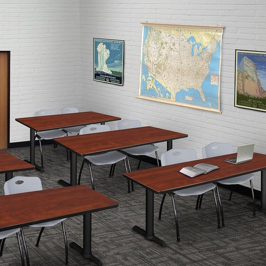 Romig Pillar 72 x 24 in. Steel T-Base Training Seminar Table- Cherry