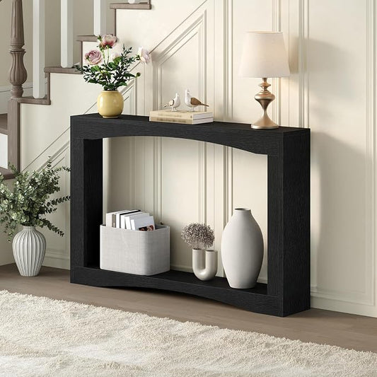 YATINEY Narrow Console Table, 5.9'' Thin Entryway Table, Behind Couch Table for Small Spaces, Small Farmhouse Hallway Table, for Living Room, Hallway, Foyer, Black CT19BK