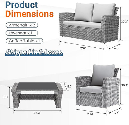 Wisteria Lane Patio Furniture Set, Wicker Outside Outdoor Furniture for All Weather, Patio Sofa with High Backrest Support and Wide Armrest for Backyard, Balcony, Deck, Porch, Light Gray