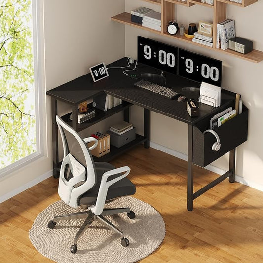 DLisiting Small L Shaped Gaming Desk with Shelves, 40 Inch Small Corner Computer Gaming Desk for Boys Teens Bedroom, Study Work PC Desks for Home Office Bedroom, Black