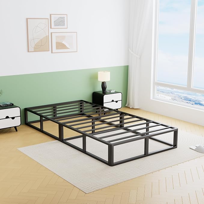 VIPSHOW 10 Inch Twin Metal Bed Frame Round Corner Low Platform Bed Frames 3000 LBS Heavy Duty Steel Slats Support Mattress Foundation No Box Spring Needed, Noise Free, Easy Assembly, Black