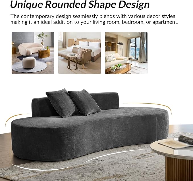 94.5" Modern Curved Sofa, 3-Seater Comfy Foam Couch with 2 Pillows, Frameless & No Assembly Required, Cloud Couch for Living Room, Charcoal