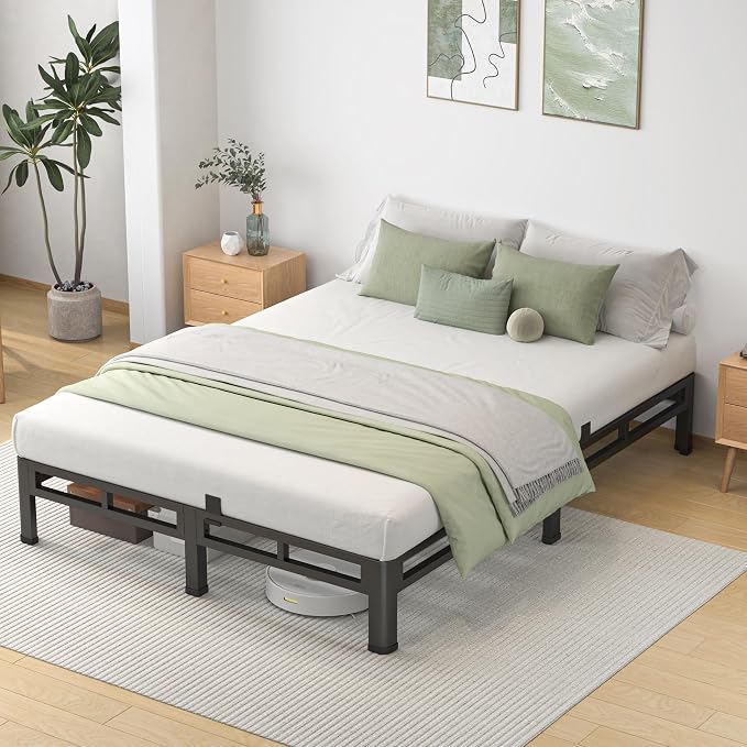 NKZ 10 Inch Full Size Bed Frame, Metal Bed Frame & Box Spring 2 in 1 Platform with Round Corner Legs, 4000lbs Weight Capacity Reinforced Low Profile Metal Frame, Noise-Free, Easy Assembly