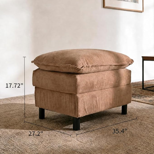 YDN 35.4" Square Cloud Couch Ottoman, Modern Ottoman for Modular Sectional Sofa, Footrest and Seat Cube for Living Room Bedroom, Office, Apartment, Khaki