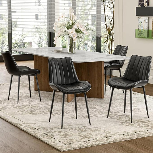 VECELO Dining Chairs Set of 4, Vegan Leather Fabric & Metal Frame, Mordern Style for Kitchen, Living Room,Offcie, Black