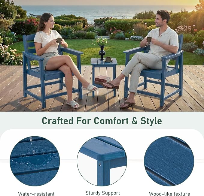 Furnimart Outdoor Dining Chairs Set of 2, Extra-Thick HDPE All-Weather Patio Armchairs with Wide Seat, Outdoor Furniture for Backyard, Garden, Lawn & Poolside, Blue