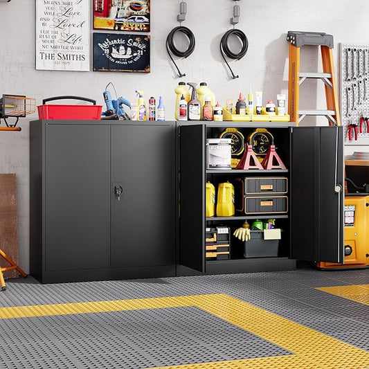 Letaya Metal Storage Cabinets with Lock Door,2 Adjustable Shelves Organizer Steel Storage Cabinets for Home,Office,Warehouse,Garage,Employee Lockers(Black)