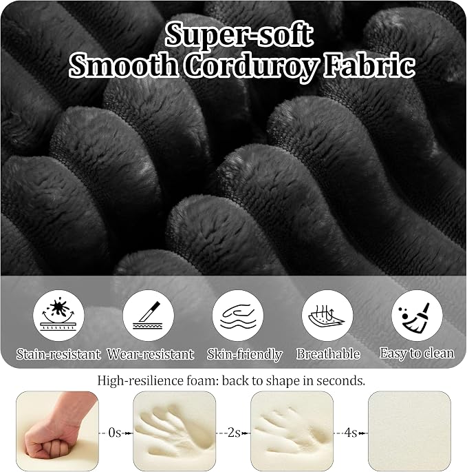 75'' L-Shaped Cloud Modular Sectional Couch with Chaise, Modern Corduroy Memory Foam Sofa Bed, Upholstered Boneless Deep Seat Fluffy Sleeper Sofa, for Living Room, No Assembly Needed (Black)