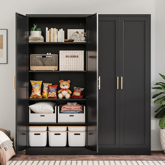 71" H Kitchen Storage Cabinet with 4 Adjustable Shelves, Metal Pantry Cabinet, Pantry Organizers and Storage Cabinet for Kitchen, Bathroom, Living Room (Black)