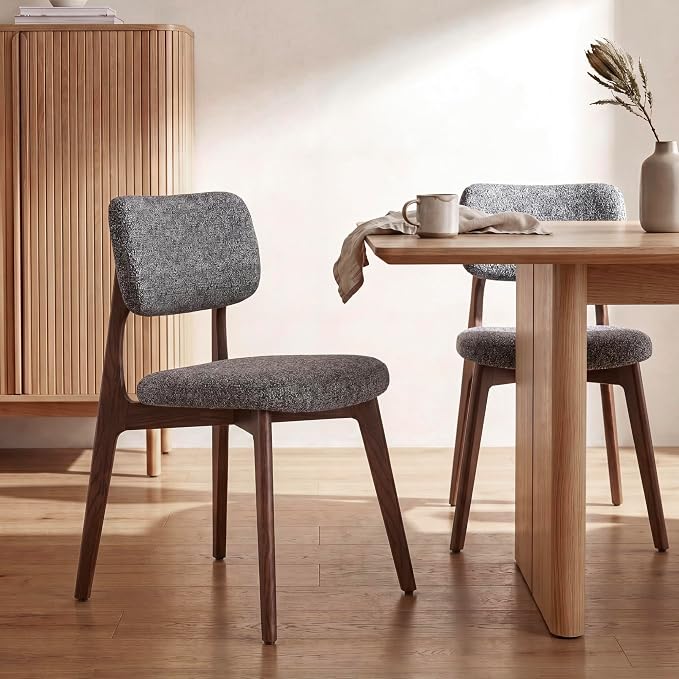 COLAMY Dining Chairs Set of 4, Modern Upholstered Kitchen Room Chairs with Solid Red Oak Wood Legs, 5-Min Easy Assembly Anti-Wobble, High-Weight Fabric Farmhouse Side Chair, 300lbsWalnut,Darkgrey