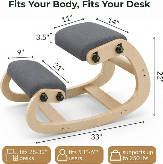 NYPOT Ergonomic Kneeling Chair with Adjustable Seats - Knee Chair for Posture Correction & Kneel Rocking Stool for Desk - Back Pain Relief for Home and Office, Supports 250 pounds - 5 Years Warranty