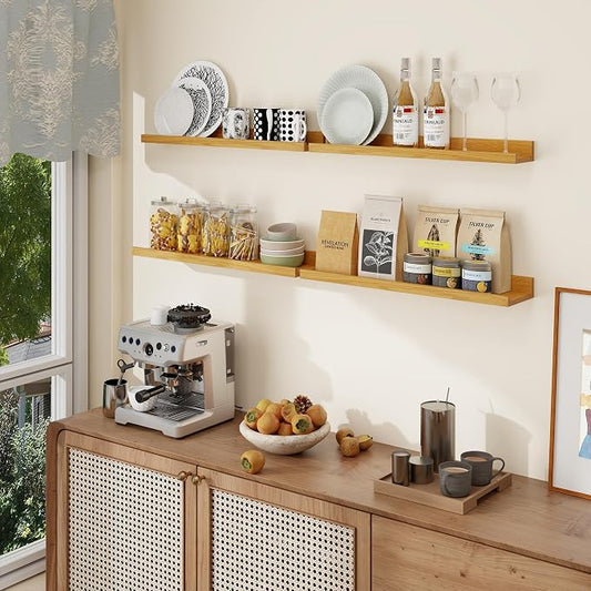 Axeman Picture Ledge Shelf | 24 Inch Oak Floating Shelves Set of 4 | Rustic Wood Wall Shelves with Lip | 24" Oak Picture Shelves for Wall with Ledge | Photo Shelves