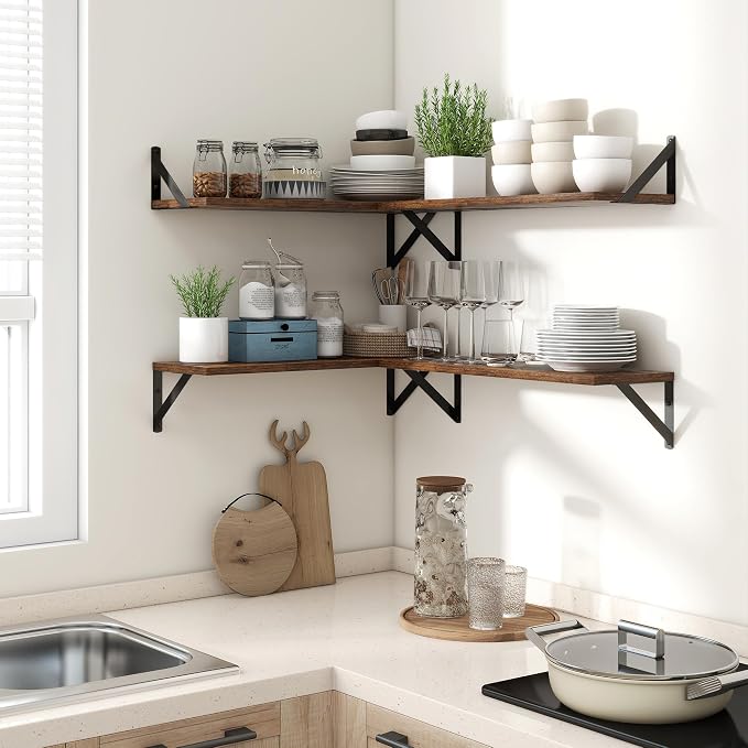 Axeman 48 Inch Floating Shelves | 8 Inch Deep Brown Wall Shelves Set of 2 | 47.3" W x 8" D Rustic Brown Wood Shelves for Bathroom Kitchen Living Room