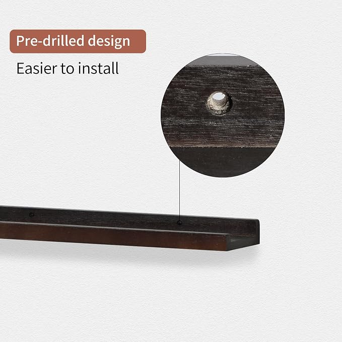 PHOENANCEE Long Floating Shelves for Wall 47 Inch,Real Wood Picture Ledge Shelf with Lip Set of 4,Photo Frame Storage Display for Living Room Nursery Bedroom Bathroom Kitchen Home Decor (Dark Walnut)