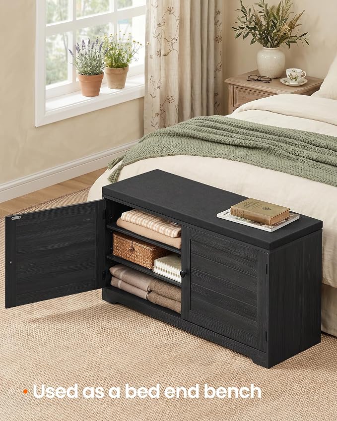 SONGMICS HOME 3-Tier Entryway Bench, Shoe Bench with Padded Seat, for Hallway, Bedroom, 14.2 x 40 x 20.9 Inches, Dark Gray