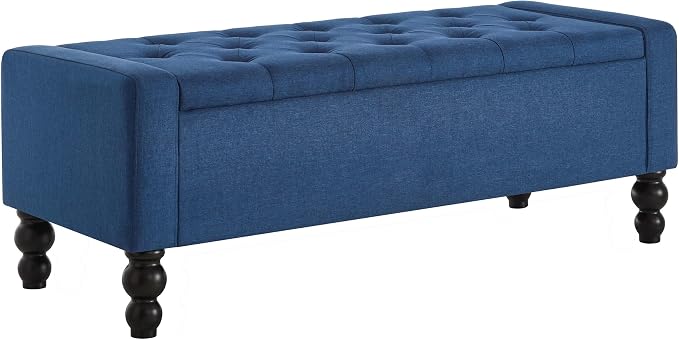 50" W Storage Ottoman Bench with Safety Hinge, Load up to 660 lb Ottoman with Storage, Upholstered Tufted Entryway Bench with Seating for Living Room, Bedroom, Entryway, Blue