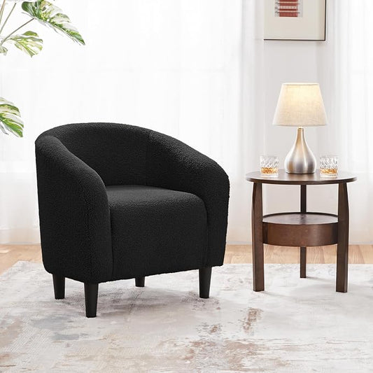 Topeakmart Barrel Chair, Soft Sherpa Accent Chair Side Chair Club Chair Modern Style Deep Seating Barrel Armchair for Living Room Furniture Reading Room Bedroom, Black