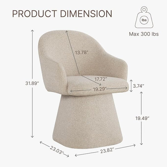 KISLOT Swivel Dining Chairs Set of 1, Upholstered Modern Barrel Dining Chairs with 360° Swivel Base, Chenille Velvet Fabric Accent Kitchen Chairs with Arms, Padded Dining Room Chairs, Sand