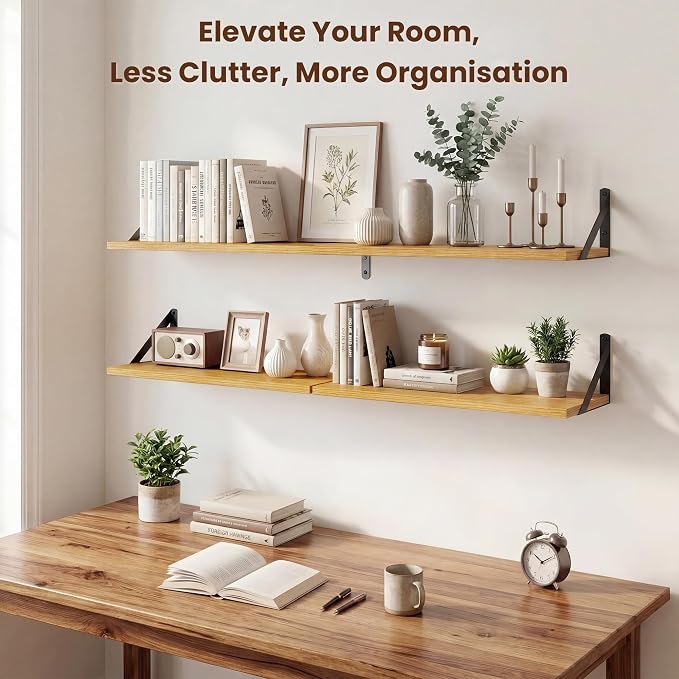 Axeman 36 Inch Floating Shelves | 8 Inch Deep Oak Wall Shelves Set of 2 | 36''W x 8''D Rustic Oak Shelves for Bathroom Living Room Bedroom Kitchen