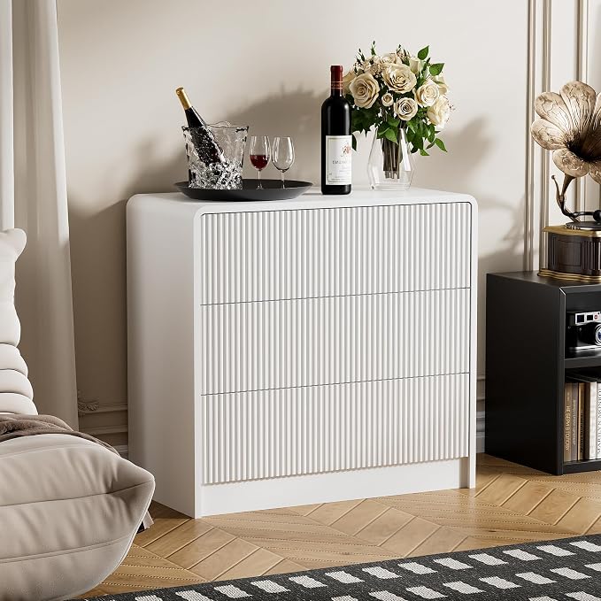 Furniway White Nightstands Set of 2, 32" Modern 3 Drawer Bedside Table with Storage, Large Night Stand for Bedroom