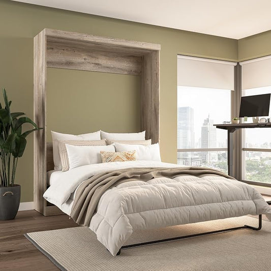 Bestar Pur Queen Size Murphy Bed in Rustic Brown, 65-inch Space-Saving Sleeping Arrangement for Multipurpose Area, Bedroom, Guest Room, or Living Room