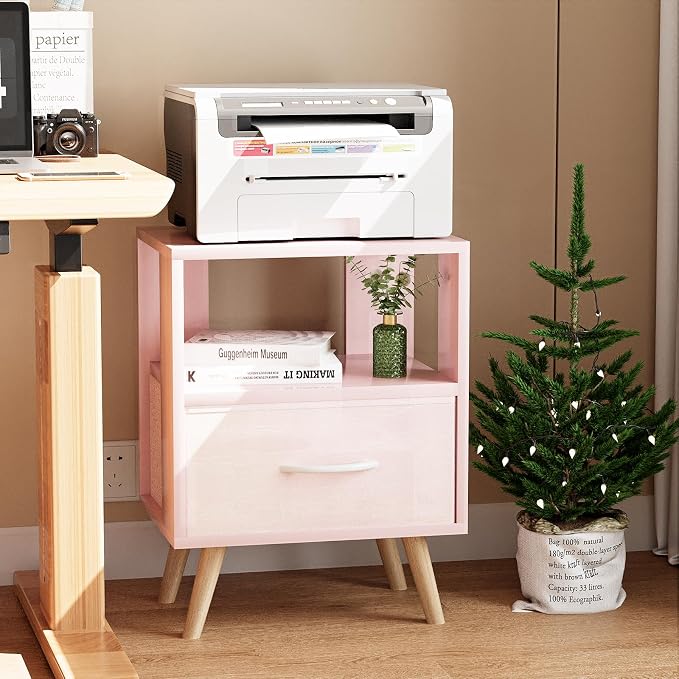 Aenuert Night Stand, Pink Kids Nightstand with Drawer, Nursery Side Table with Open Storage, 2-Tier Modern End Table, Bedside Table for Small Space, Living Room, Bedroom