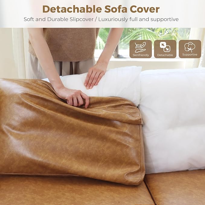 ABCASA Faux Leather Sectional, Modular Sectional Sofa with Storage Seats, 6 Seat Faux Leather Modular L Shaped Couches with Movable Ottoman for Living Room,Brown