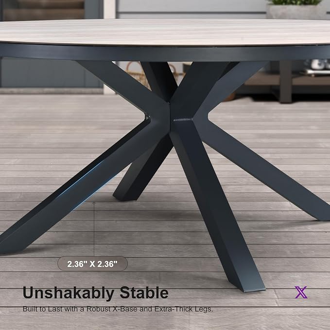 PURPLE LEAF 5-Piece Oversize Patio Dining Set with Cushions Round Table and Chairs Outdoor Furniture All-Weather Wicker & Gray-Finish Aluminum Frame for Garden Deck Backyard Kitchen