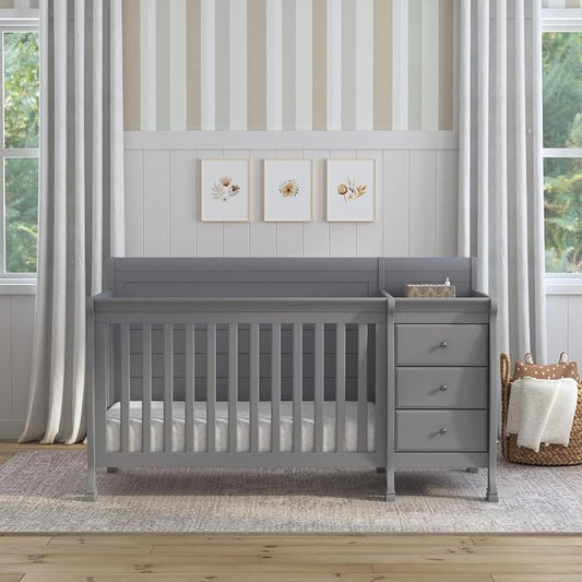 Davinci Kalani 4-in-1 Convertible Crib & Changer Combo, Gray | GREENGUARD Gold Certified, Converts to Toddler Bed, Daybed & Full-Size Bed, 4 Adjustable Mattress Heights, Easy to Assemble