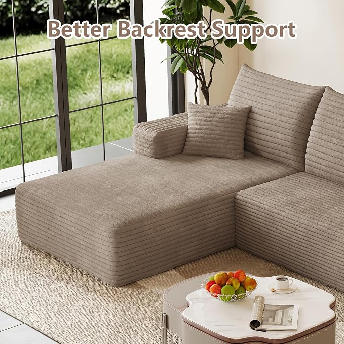 95" Cloud Sectional Couch with L-Shape Chaise, Modular Comfy Sofa Chaise Longue, Upholstered Corduroy Couches Sleeper with Deep Seat for Living Room Bedroom, No Assembly Required(Camel, Left Facing)