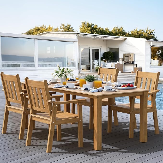 YEFU Patio Dining Chairs Set of 4: All Weather Outdoor Dining Chairs with Wide Curved Seat and Backrest - Outdoor Furniture Plastic for Outside Backyard/Garden/Porch/Deck 350lbs Capacity Teak