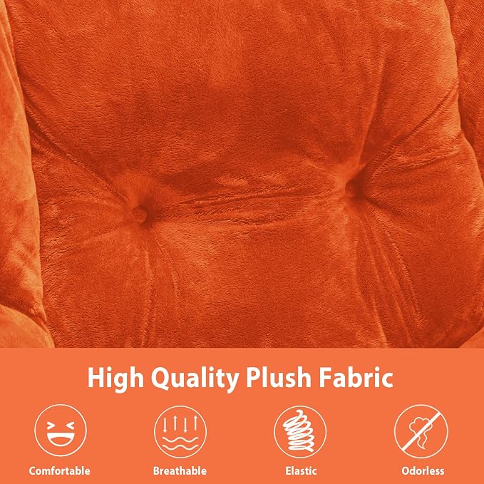 Youtanic Lazy Chair with Folding Ottoman, Accent Chair Plush Upholstered with Metal Structure and Non-Slip Pads, Sofa Armchair with Footrest and Side Storage Bag for Dorm, Room, Office, Orange
