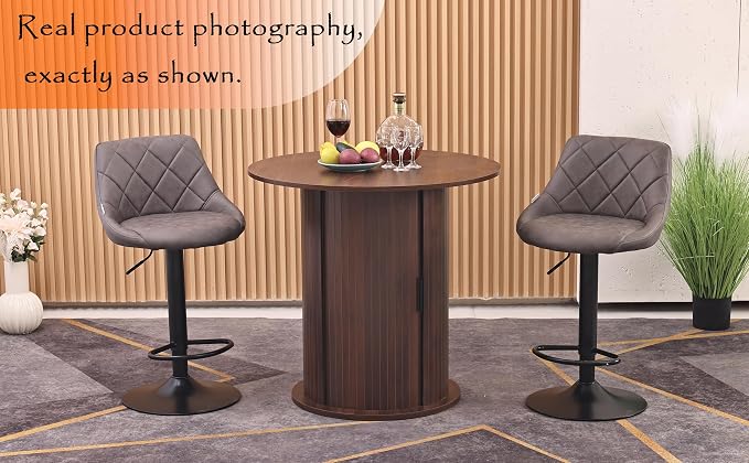 Wildhome Round Dining Table for 2-3, 31 Inch Dining Room Kitchen Table with 2-Tier Storage Shelf & Wine Rack, Modern Farmhouse Fluted Wood Slide Door Dinner Furniture,Circle(Non scalable-32 In-Walnut)