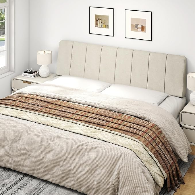 King Size Headboard Only-No Assembly, Upholstered Headboard King Size Linen Fabric Modern Style Headboards Extra-Thick, Beige