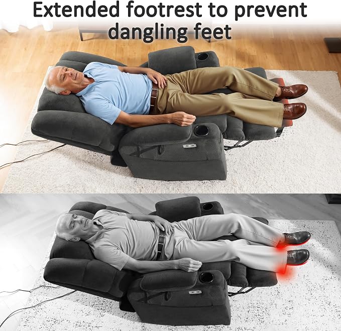 MCombo Big Man Power Lay Flat Lift Chair, Triple Motor Power Lift Recliner with Massage & Dual Heating, Adjustable Headrest, Fabric R7635 (Grey, Large-Wide)