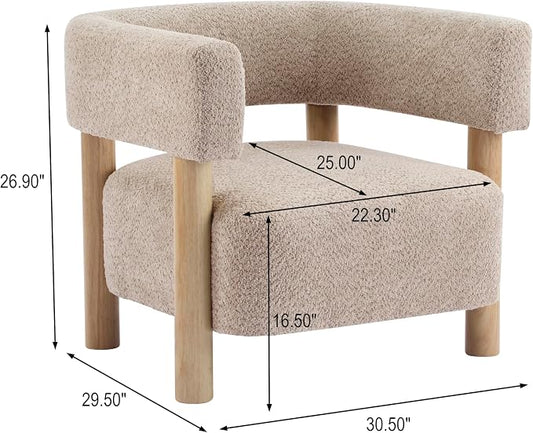 Christopher Knight Home Carly Low Profile Accent Chair, Round Backrest Side Chair, Living Room Armchair with Boucle Fabric Cushion, Comfy Reading Chair for Bedroom, Wooden Single Lounge Sofa, Wheat