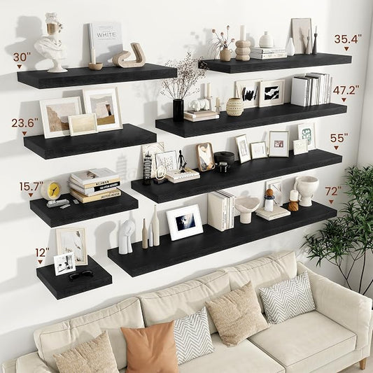 Vivelove 12" Deep Floating Shelves for Wall 36 Inches Long, 2 in Thick Wall Shelves, Shelf for Bedroom, Bathroom, Living Room, Kitchen, Office, Modern Home Decor, 36" X 12" X 2", Set of 2, Black