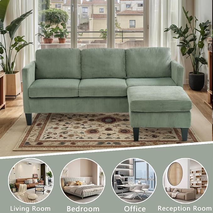 67'' L-Shaped Velvet Modular Sectional Couch Sofa with Ottoman, 3-Seat Convertible Cloud Deep Seat Sofa Couches for Living Room Bedroom Apartment, Cozy Chaise Lounge Sofas (Olive Green)