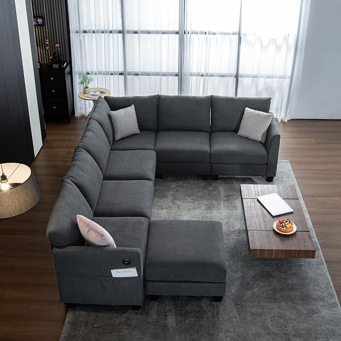 122.8" Large Sectional Couches for Living Room, 6 Seater L Shaped Modular Sectional Sofa with Storage Ottoman & USB, Oversized Corner Couch for Living Room(Grey)