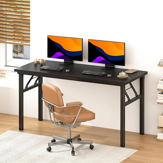 DlandHome Large Computer Desk, Folding Desk, Decent and Steady Home Office Desk/Workstation/Table 54.3inch Black Black