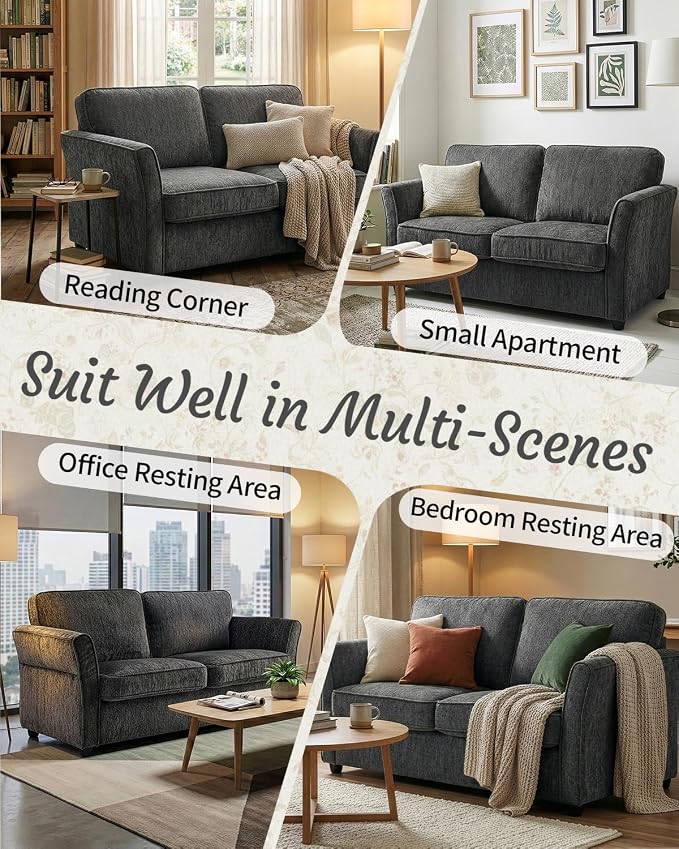 Karl home 67" Loveseat Sofa, Chenille Fabric, Grey | Removable Covers, Outward Arms, Spring Cushion & Solid Wood Frame, Deep Seat for Living Room, Bedroom, Apartment